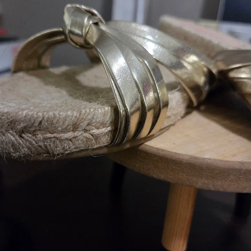 J. Crew Espadrille Slides Gold Metallic Knot Detail Sandals made in Spain Size 8